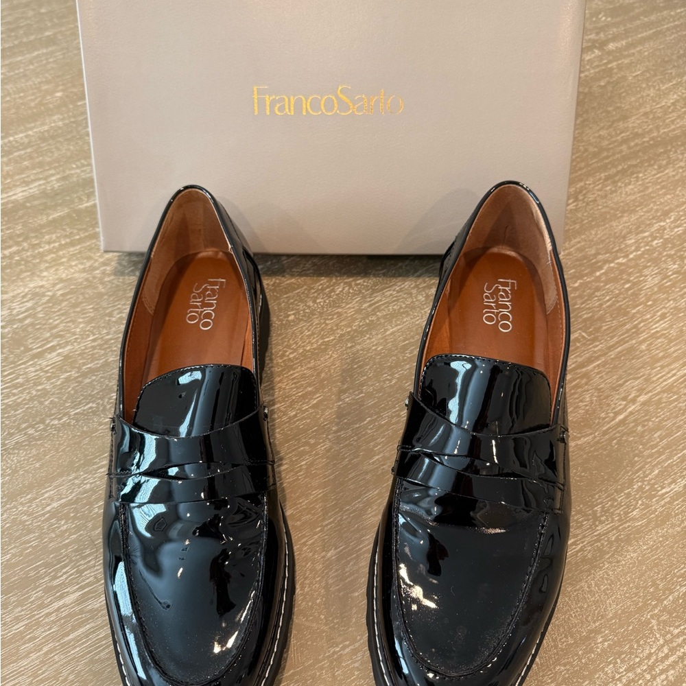 Franco Sarto Womens Black Patten Loafers